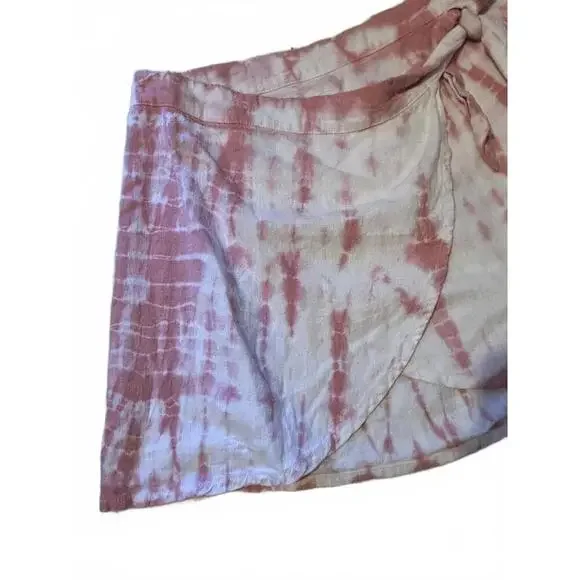 Free People Pink Linen Tie-Dye Wrap Skirt - Picture 3 of 6
